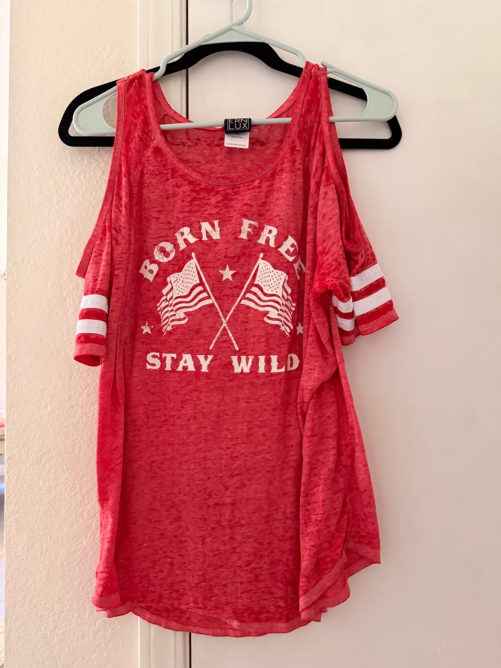 Modern Lux Red Graphic Cutout Shoulder Tee